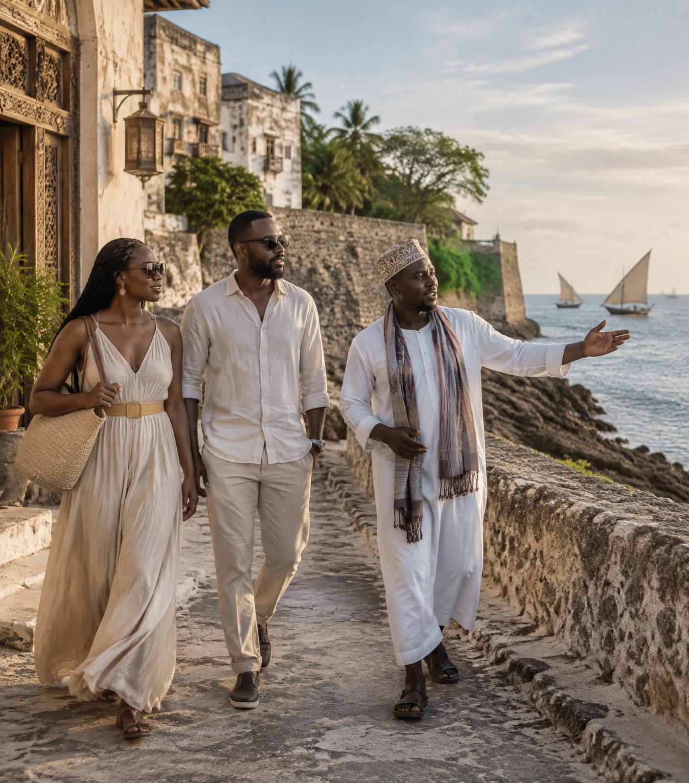 Travelers exploring Zanzibar with a local guide